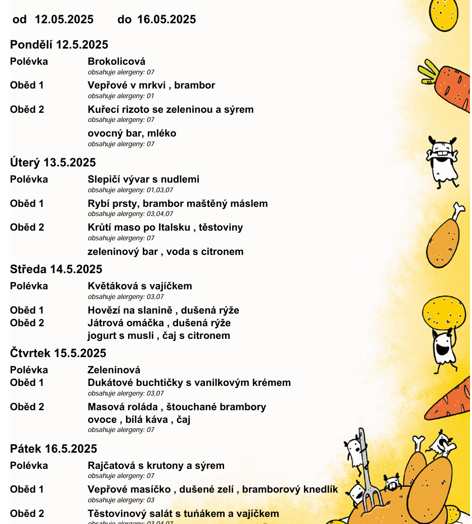 Jídelníček od  12.05.2025 do 16.05.2025