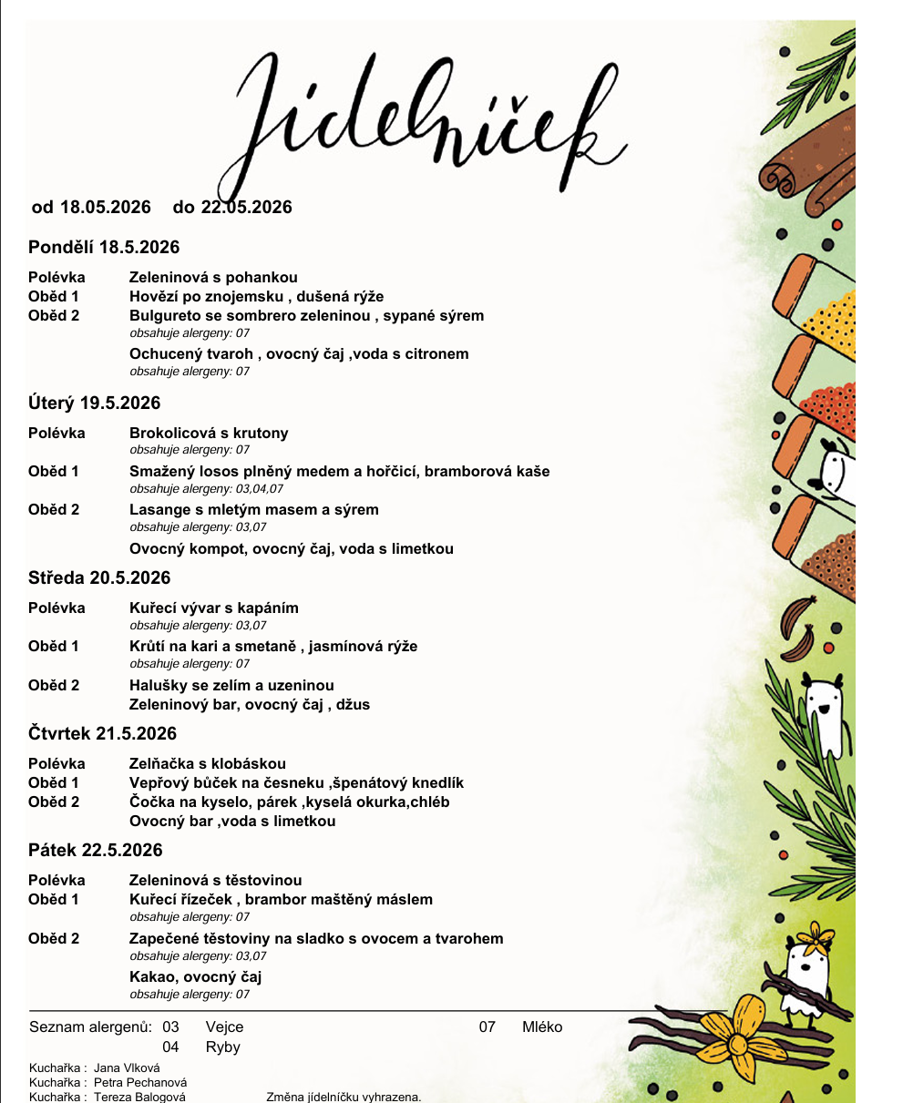 Jídelníček od  11.05.2026 - 22.05.2026