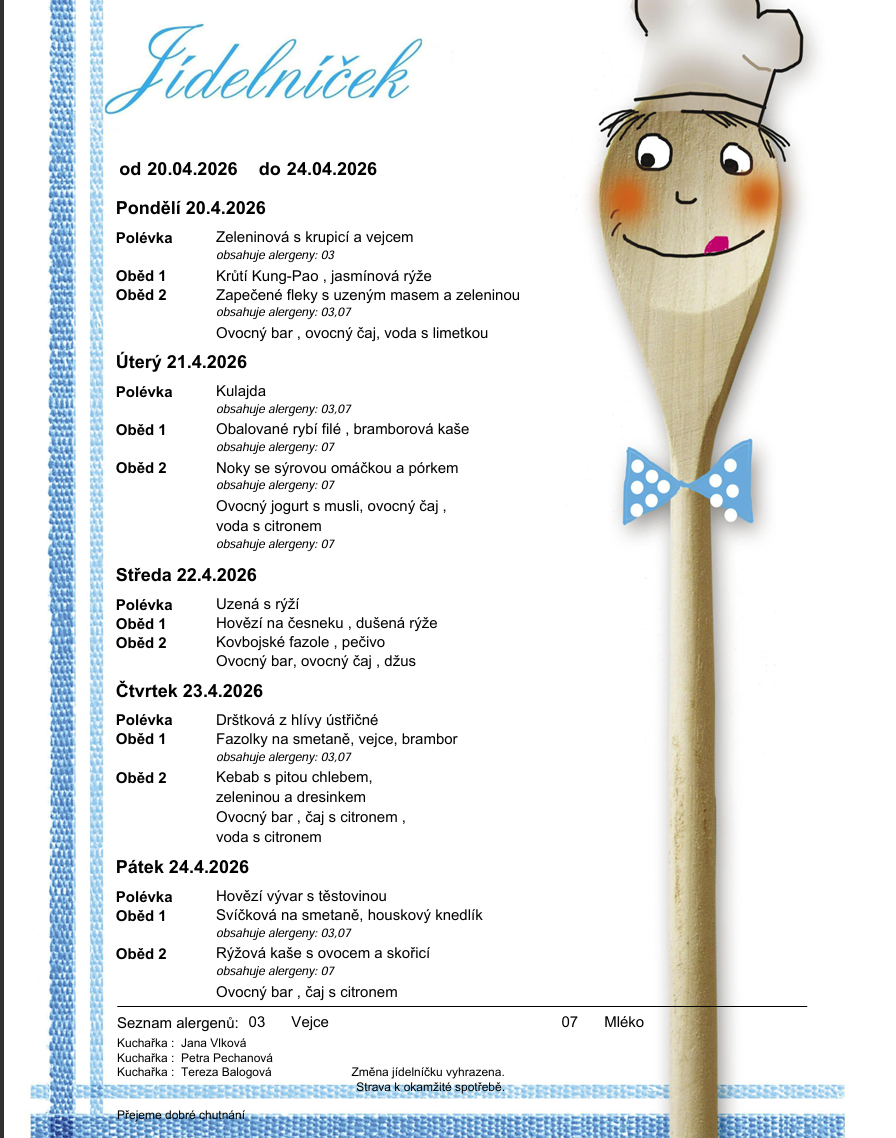 Jídelníček od 7.04. - 17.04.2026