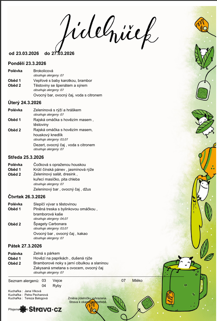 Jídelníček od 23.03 do 4.04.20236