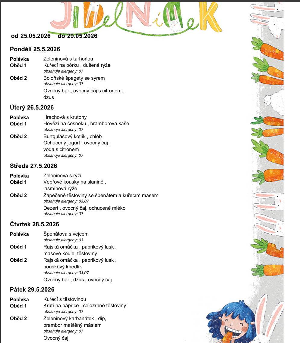 Jídelníček od  25.05.2026 - 29.05.2026