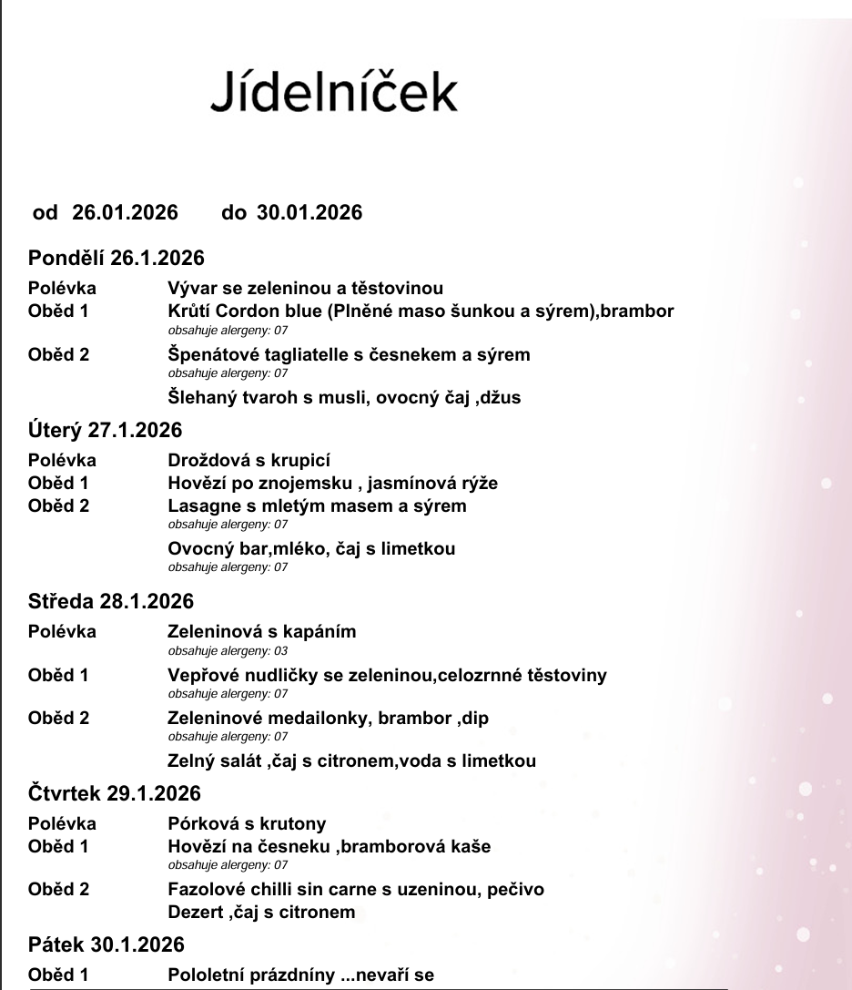 Jídelníček od 26.1 až 30.1