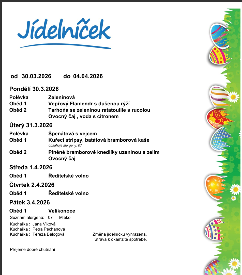 Jídelníček od 23.03 do 4.04.20236
