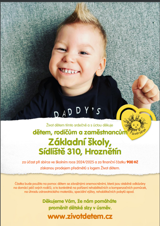 Nadace Život dětem - poděkování 