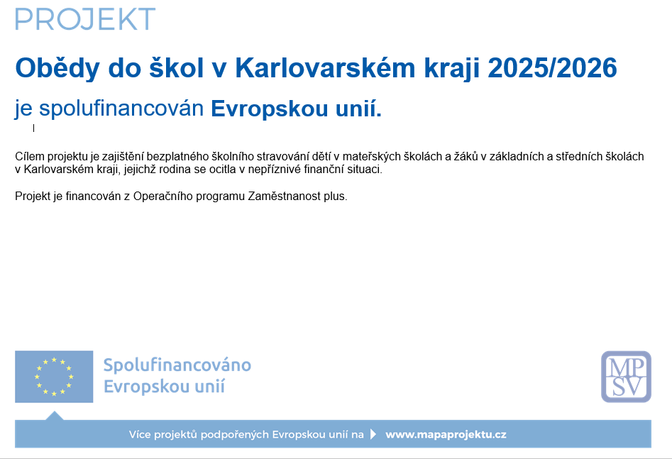 Obědy do škol v Karlovarském kraji 2025/2026 a 2026/2027